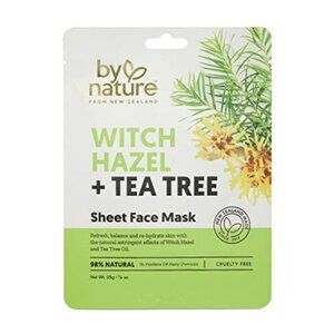 By Nature Witch Hazel Tea Tree Sheet Face Mask Cruelty Free Hydrating New 3pack